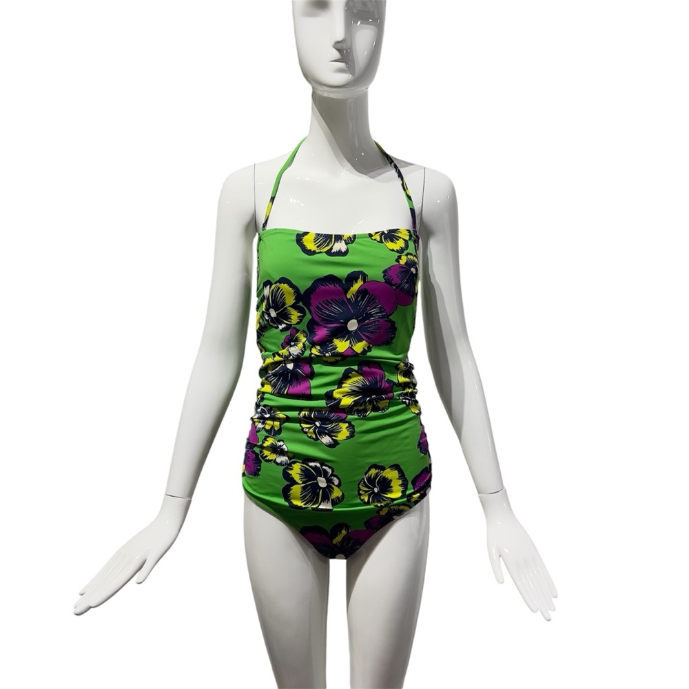 J.Crew One-piece Tube Top Halter Neck Backless Swimsuit Preppy Green Size Large